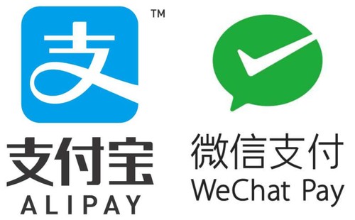 WeChat Pay and Alipay logos.